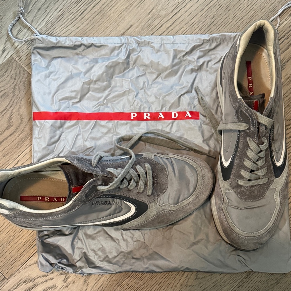Prada Gray and silver Suede Sneakers